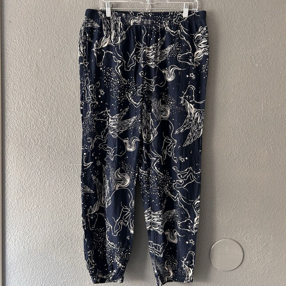 Victorias Secret Pajama Pants Womens Large Blue Pegasus Print Joggers Celestial